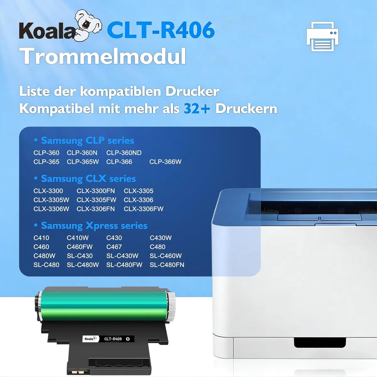 Koala R406S CLT-R406S Compatibile Tamburo per Samsung Xpress SL-C410W SL-C430 SL-C430W SL-C460FW SL-C480 SL-C480W SL-C480FN SL-C480FW SC-C482 SL-C482W SL-C482FW SL-C432 CLT-R406 (1 Pack)