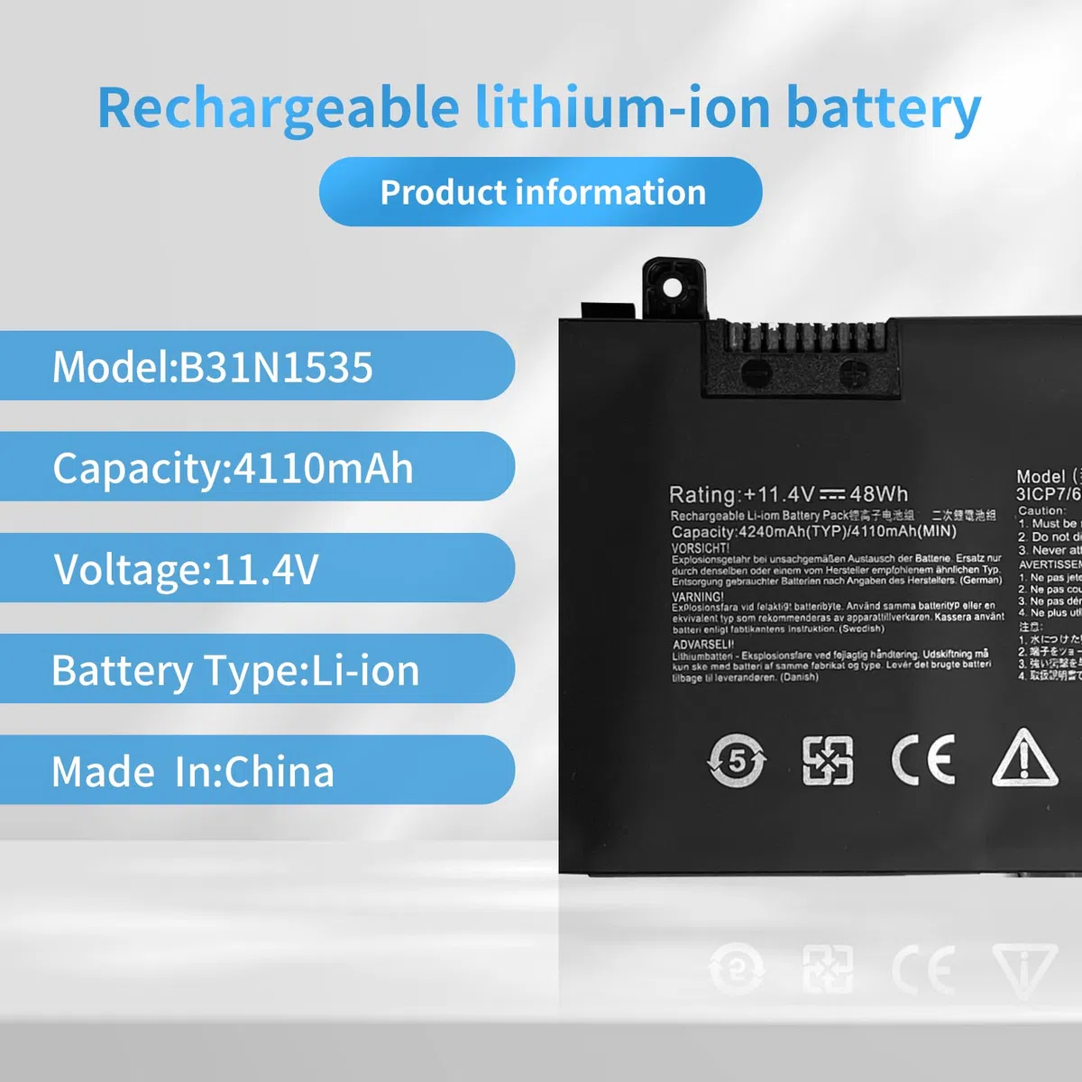 B31N1535 3ICP7/60/80 0B200-02020000 Sostituzione della batteria del laptop per Asus ZenBook UX310 UX310UA UX310UQ UX310UF UX410 UX410UA UX3410UA UX410UQ U4000U U400UQ UX410UF RX310U FB097T(11.4V 48Wh)