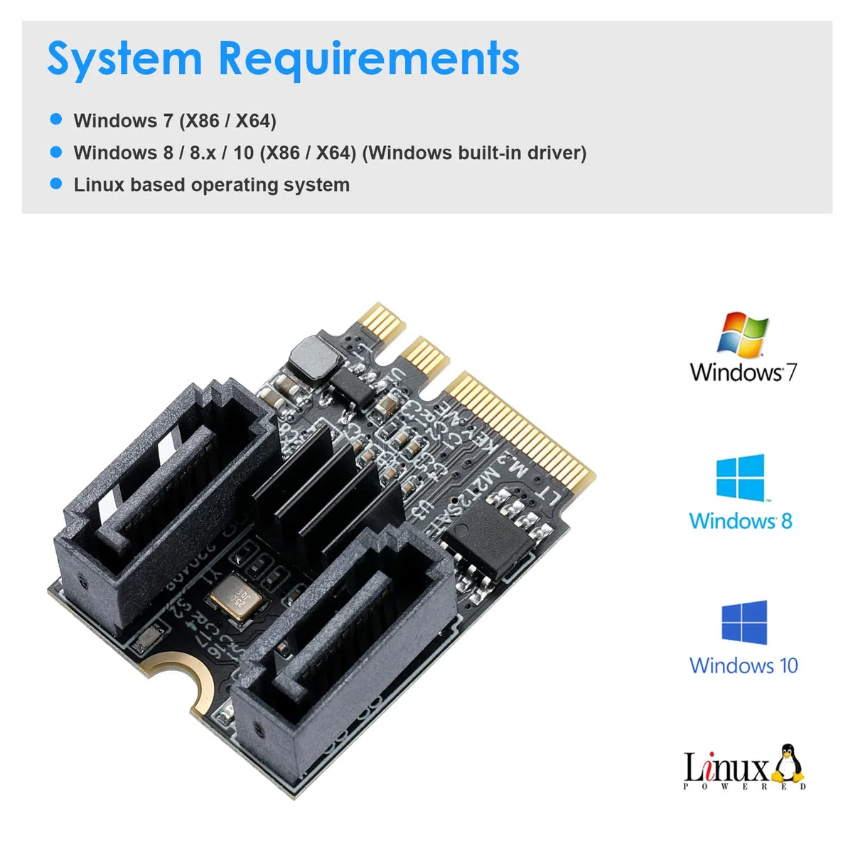Adattatore M.2 SATA, Scheda di Espansione da M.2 a SATA3.0 Key-A+E, Scheda Riser SSD Fino a 6 Gbit/s, Chip JMB582, per Windows 8/8.x/10 Linux