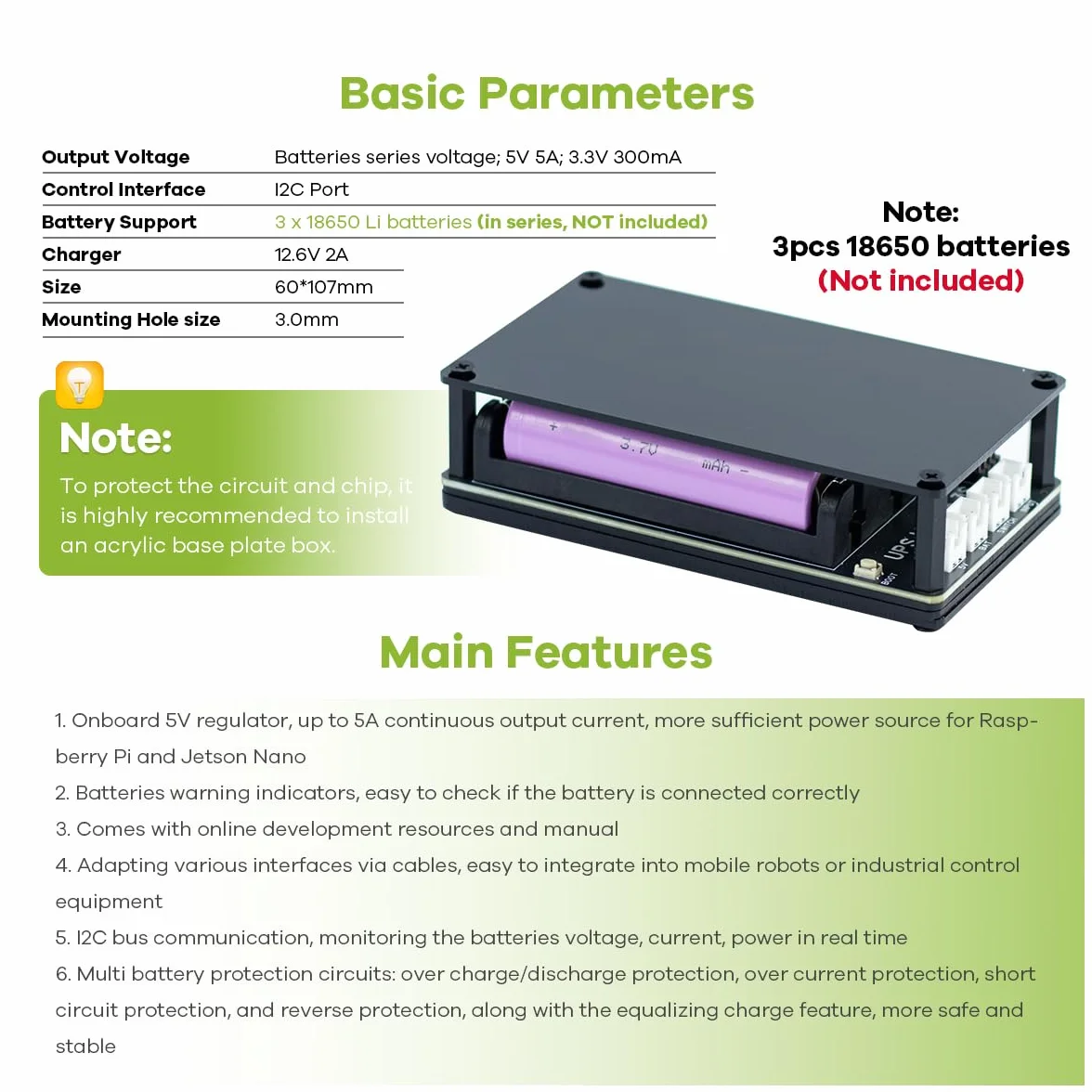 Modulo UPS LAFVIN 3S Modulo di Alimentazione Ininterrotta per Raspberry Pi/Jetson Nano Supporta Ricarica e Uscita di Alimentazione Contemporaneamente 3S & 5V 5A Output