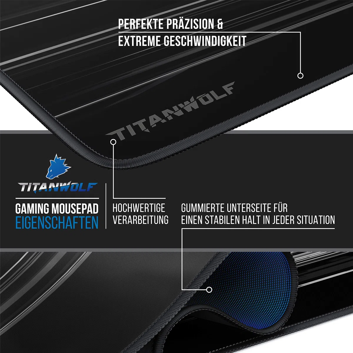 Titanwolf - Tappetino per il mouse da gioco Titanwolf, 1200 x 600 mm, XXXL, con motivo, misura grande, migliora precisione e velocità XXL, ad esempio per mouse Logitech e tastiera