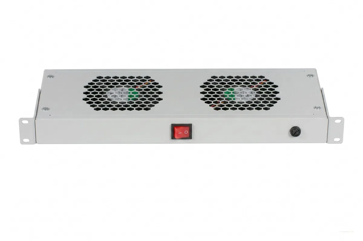 SABAJ M&D Unità di Ventilazione 2 Ventole con Termostato 19" 1U per Armadio Rack e Armadio di Rete – Profondità Regolabile – Cavo 1,8 m Incluso – Grigio RAL 7035