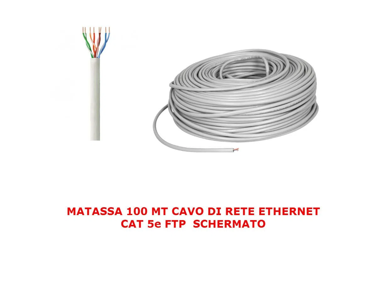 MATASSA 100 MT Metri Cavo di Rete FTP Cat 5E LAN ETHERNET 5 E Internet SCHERMATO Bobina Router Grigio Access Point