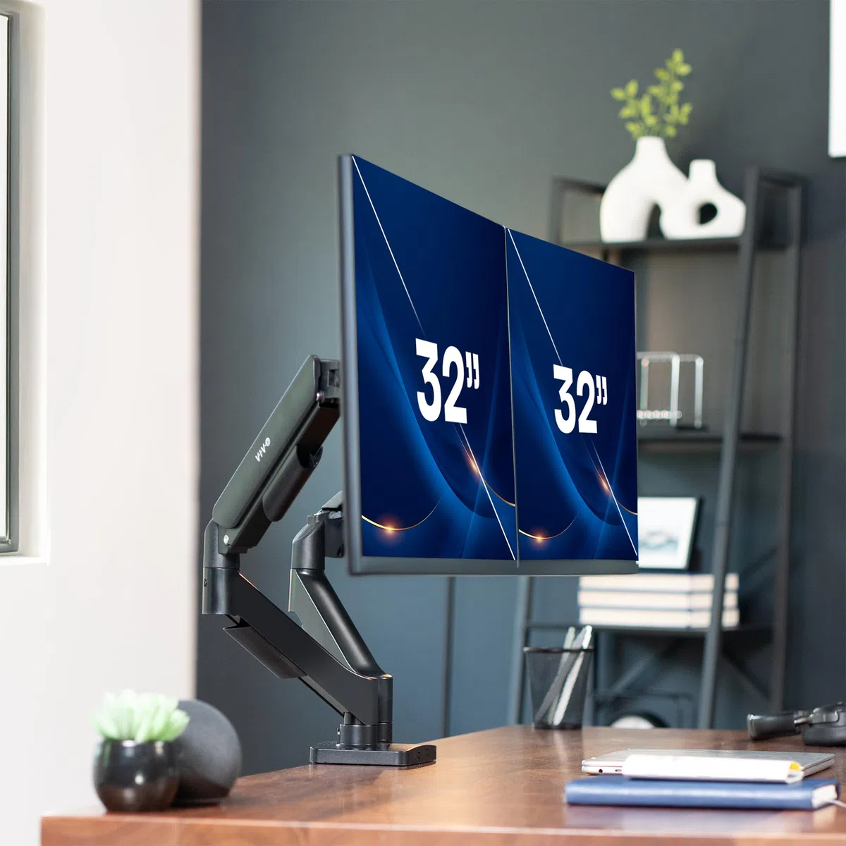 VIVO STAND-V002O - Supporto da scrivania per monitor a doppio braccio, regolabile in altezza, inclinabile, girevole, contrappeso, staffa VESA per la maggior parte degli schermi fino a 32", classico