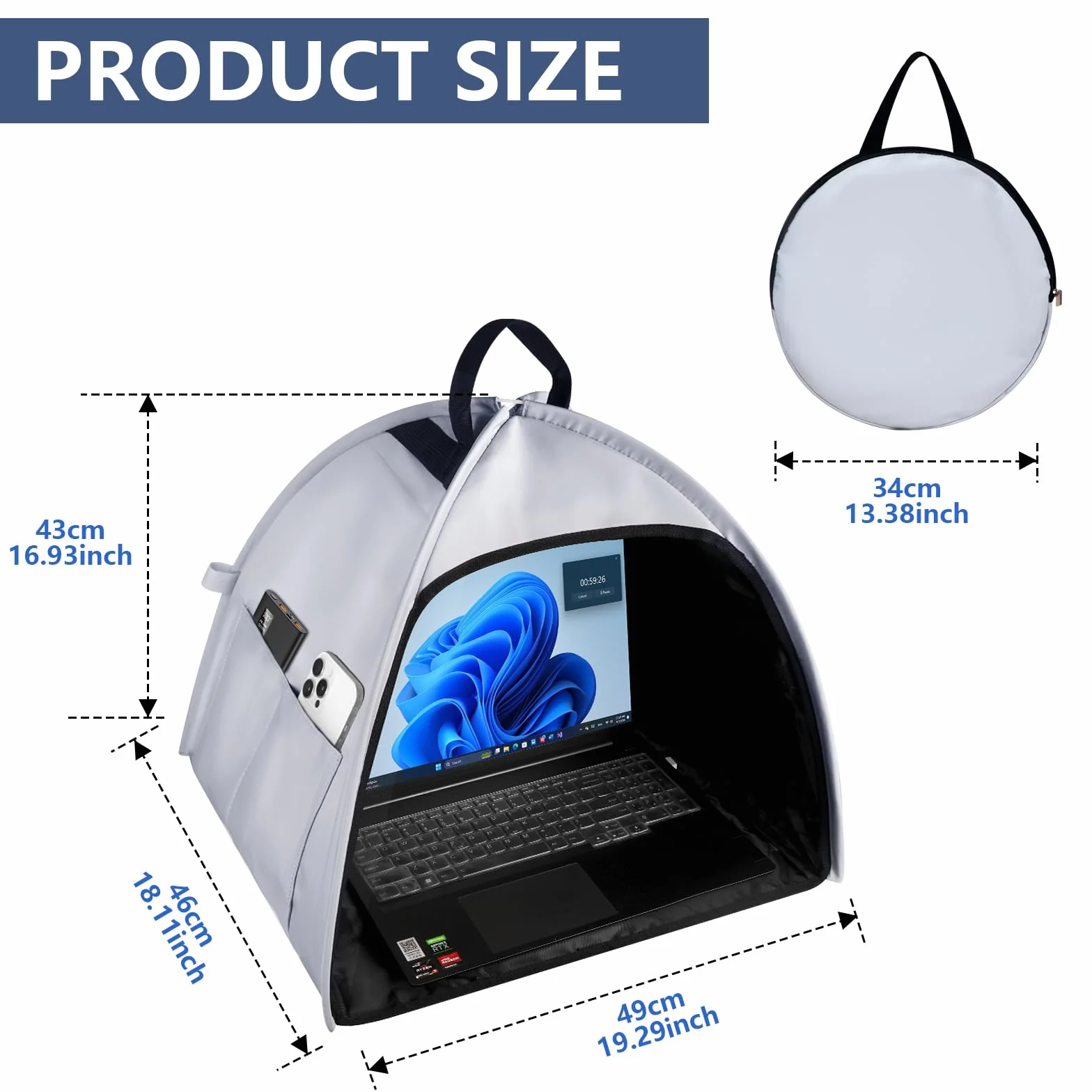 HoYiXi Parasole universale per computer portatile, pieghevole, per lavoro, viaggi e attività all'aperto, per 13-16 pollice Macbook/Hp/Dell/Acer/Asus PC laptop sun shade,grigio