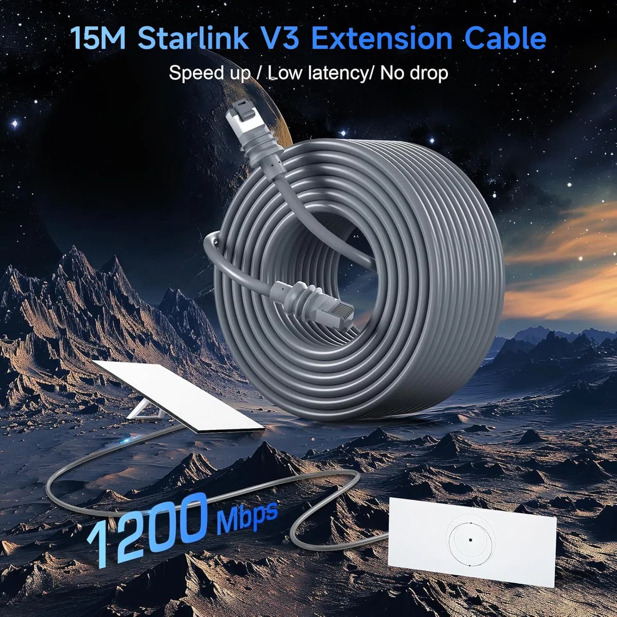 Starlink Gen 3 Cavo 15 M per Starlink Standard 3-Generazione/Mini Cavo Ethernet ad Alta Velocità Ultra Lungo, Impermeabile come Cavo di Prolunga di Ricambio (Grigio)