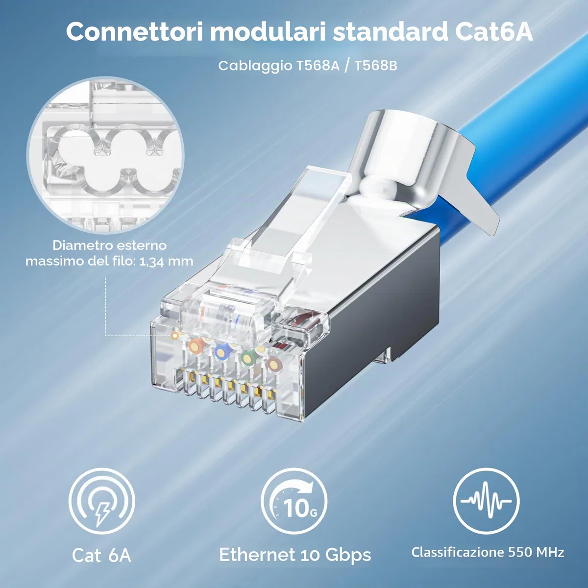 Cable Matters 50-Pack Cat6A RJ45 Spine Modulari Schermate con Stivali Antistrappo/Connettori RJ45 Schermati Cat 6A