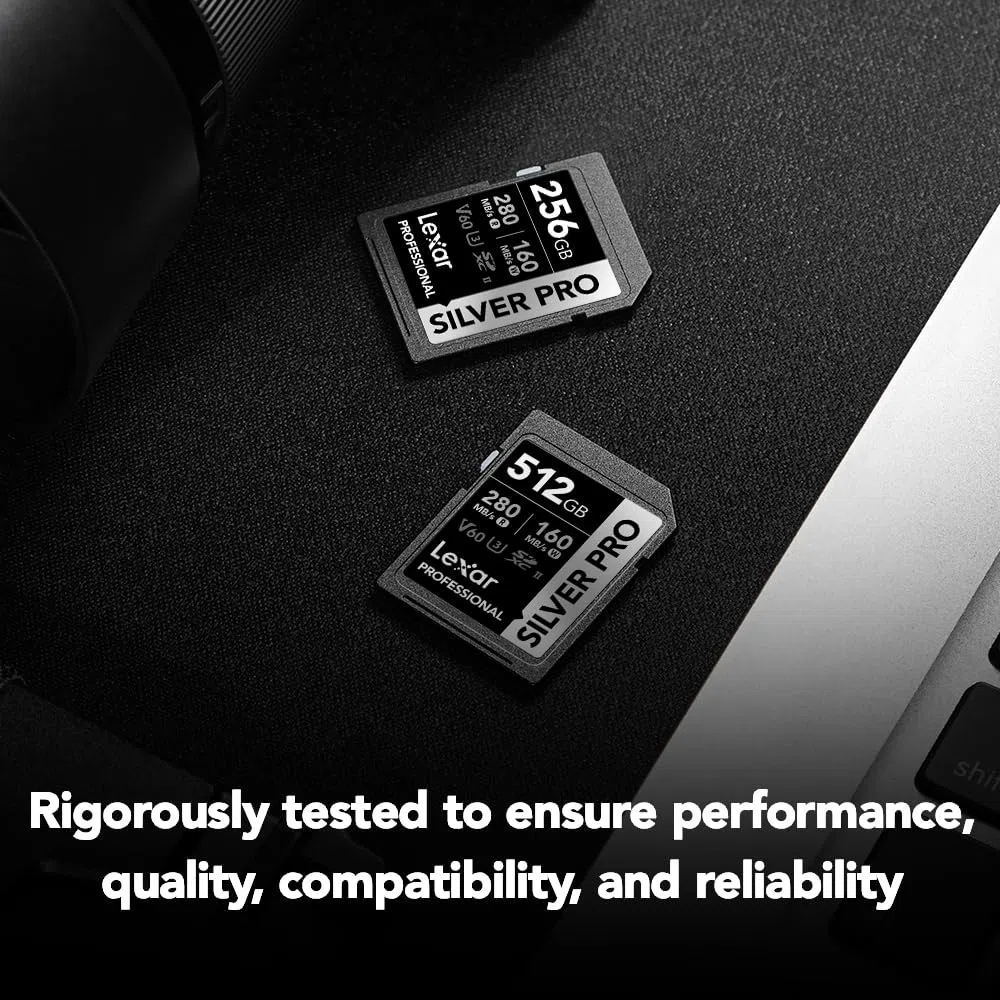 Lexar Scheda di memoria professionale Silver Pro da 512 GB, UHS-II, C10, U3, V60, Full HD, 4K, fino a 280 MB/s in lettura, per fotografi professionisti, videografi e appassionati (LSDSIPR512G-BNNNU)