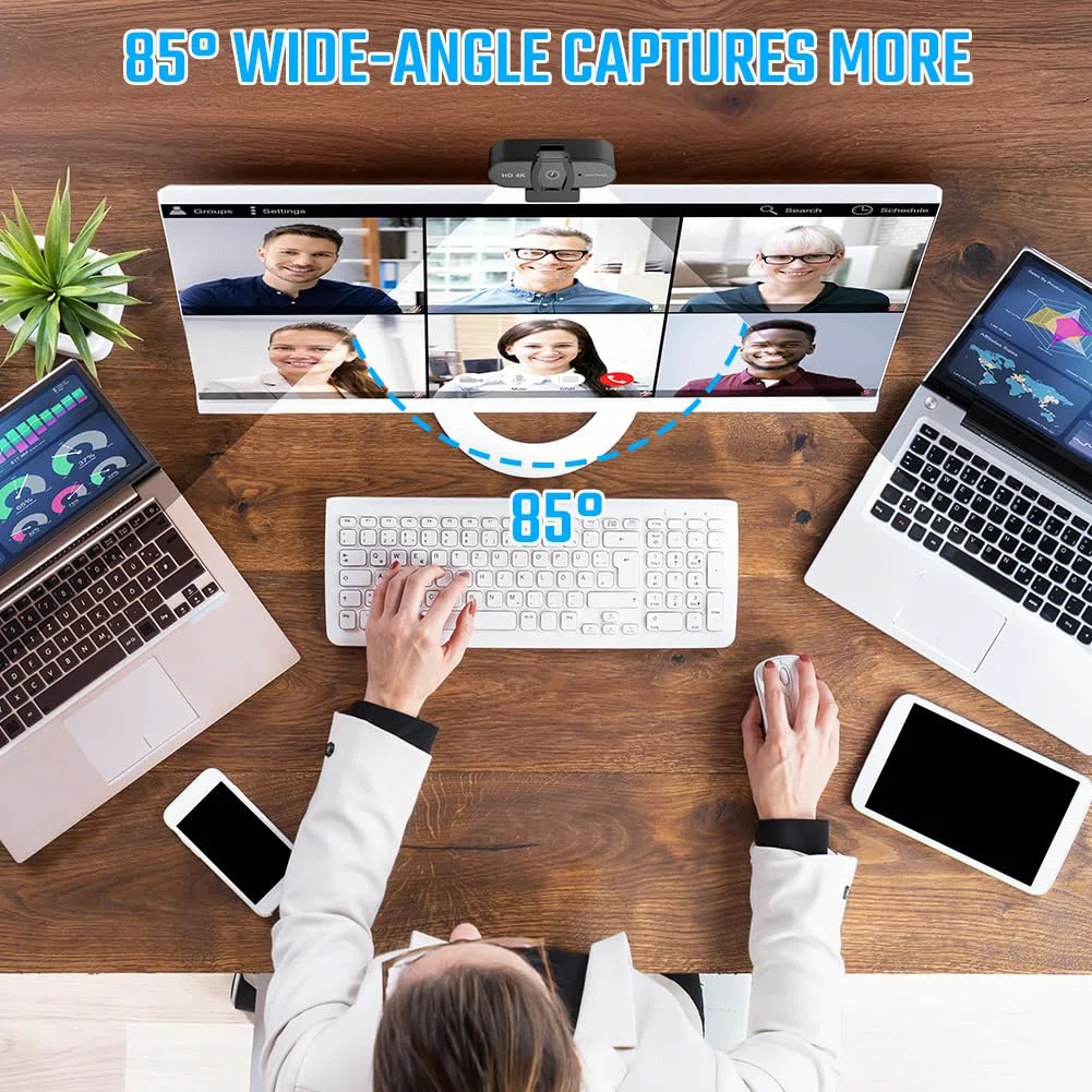 OFFCUP 4K Webcam PC con Microfono Cancellazione del Rumore, Web Cam Full HD 1080p USB Web Camera Streaming Videocamera Plug & Play PC Laptop Desktop per Videochiamate Conferenza e Studio
