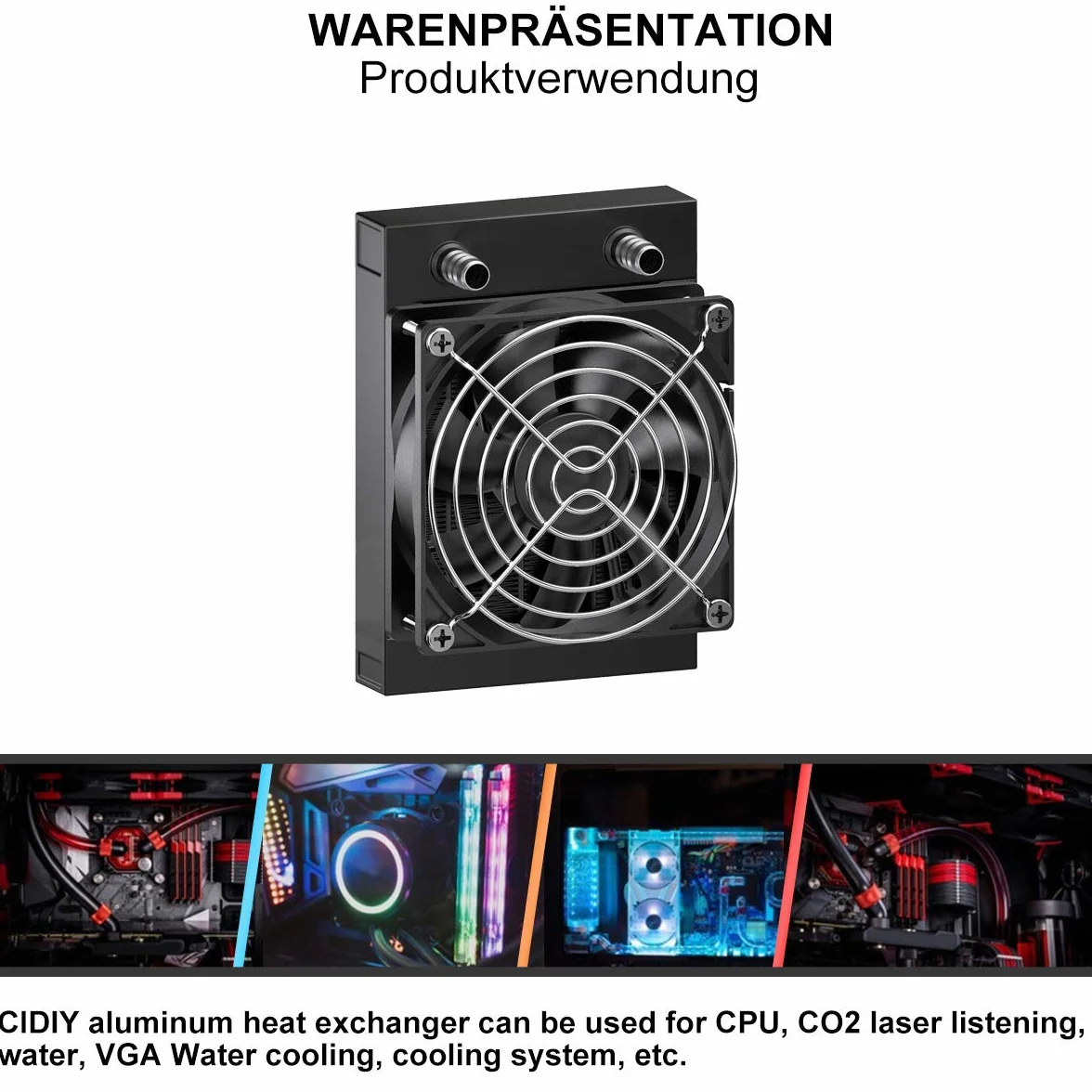 Radiatore ad acqua Cooling, 8 tubi in alluminio, con ventola per PC, PC, PC, computer, sistema di raffreddamento dell'acqua, DC12 V, 80 mm