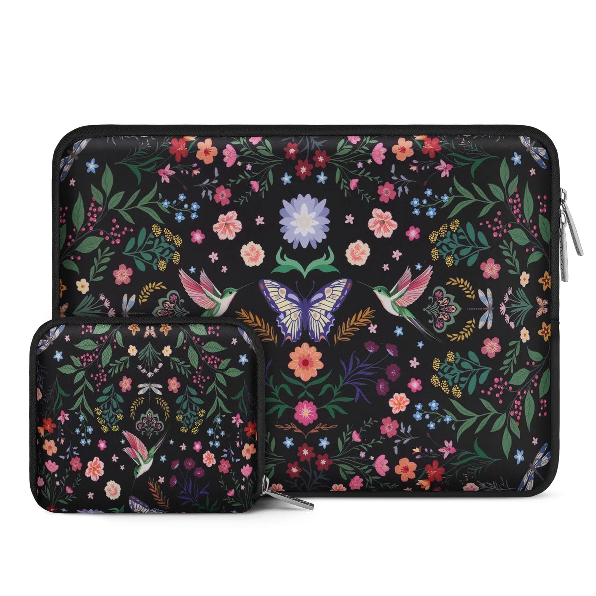 MOSISO 16 Pollici Custodia Laptop,15-15.6 Pollici Borsa PC Compatible con MacBook Pro 16,HP Acer Dell Lenovo ASUS Notebook,Borsa Computer Neoprene con Colibri,Piante&Fiori,con Custodia Piccola,Nero