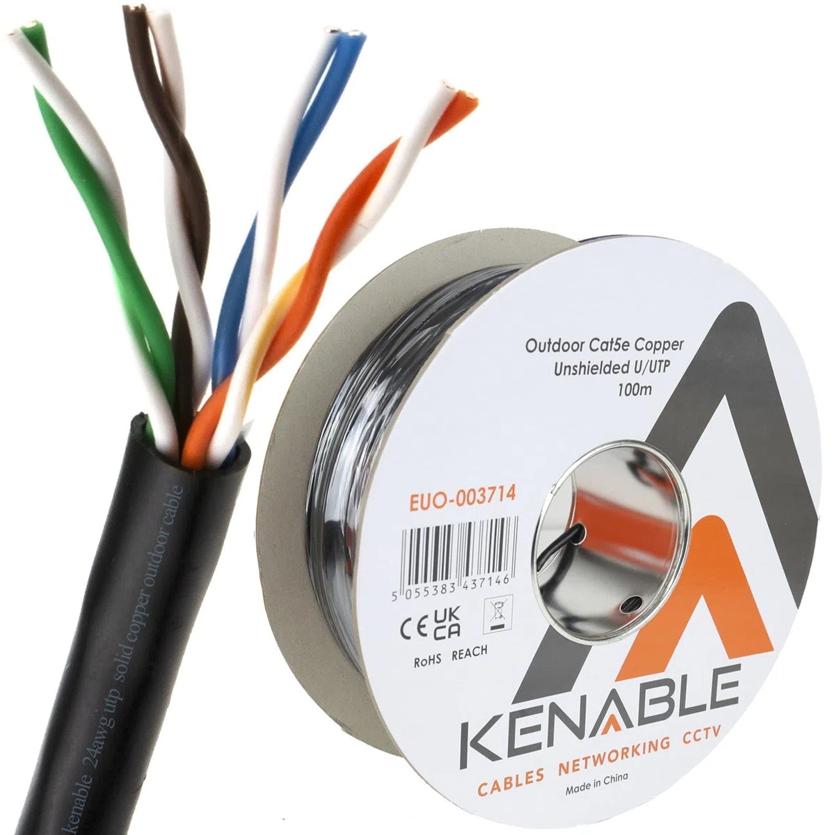 kenable Cavo di rete Ethernet CAT5e esterno in puro rame massiccio UTP 100 m nero [100 metri]