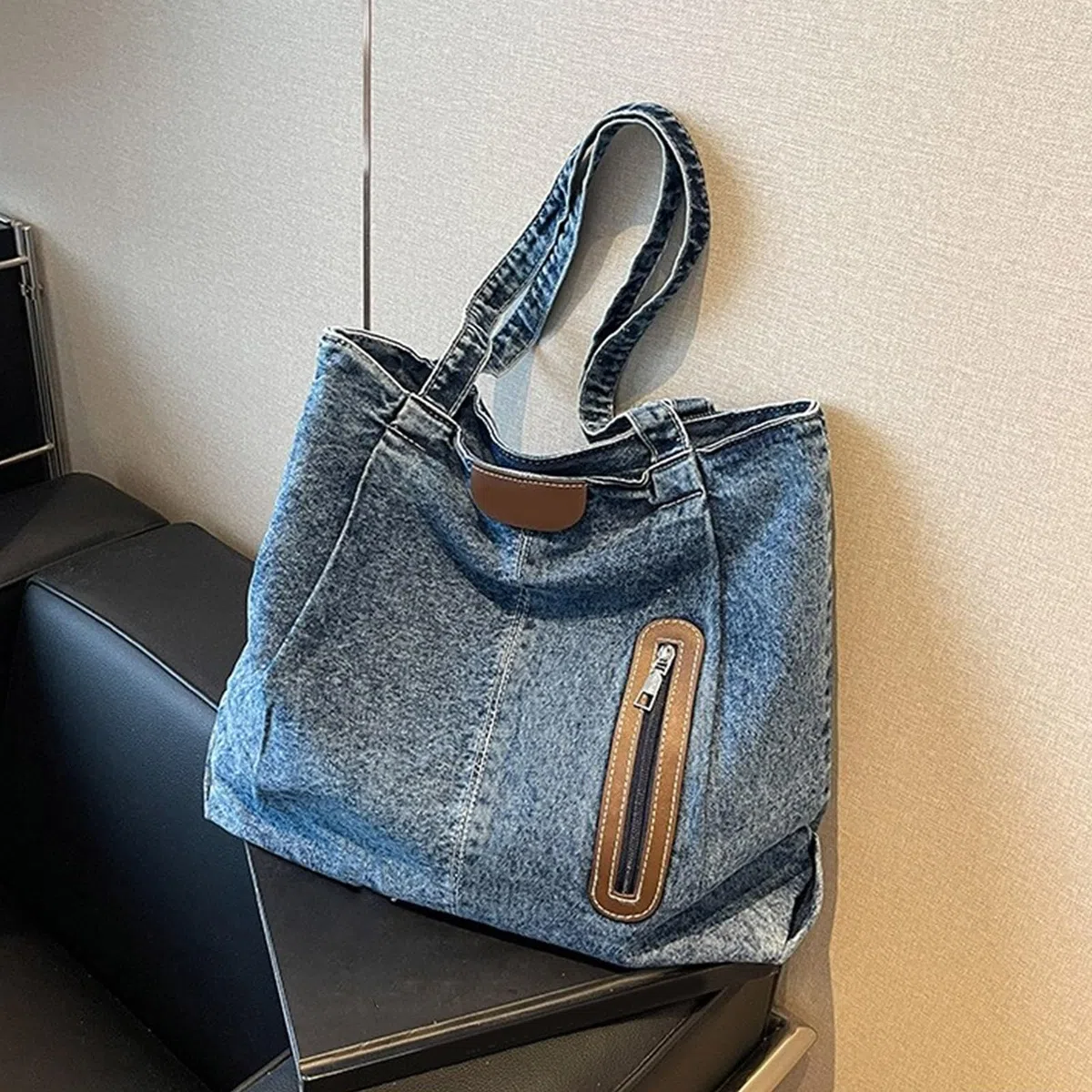 Borsa a tracolla, borsa a tracolla alla moda in jeans borse da donna grande capacità borsa casual per spiaggia e uso quotidiano