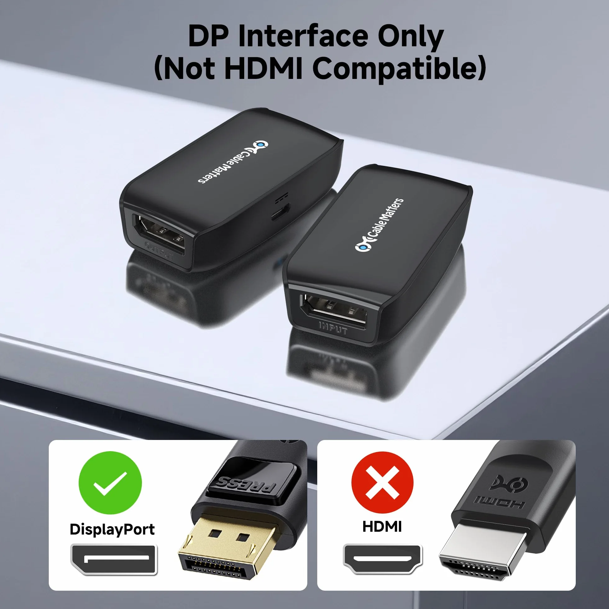 Cable Matters Ripetitore DisplayPort - Cavo Extender e Booster di Segnale per Risoluzione Video 8K per Oculus Rift e altri
