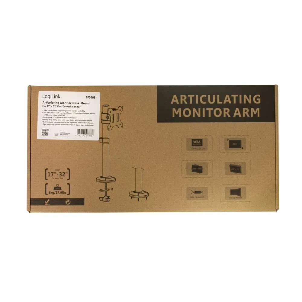 LogiLink BP108 - Supporto per monitor da 17-32", in acciaio