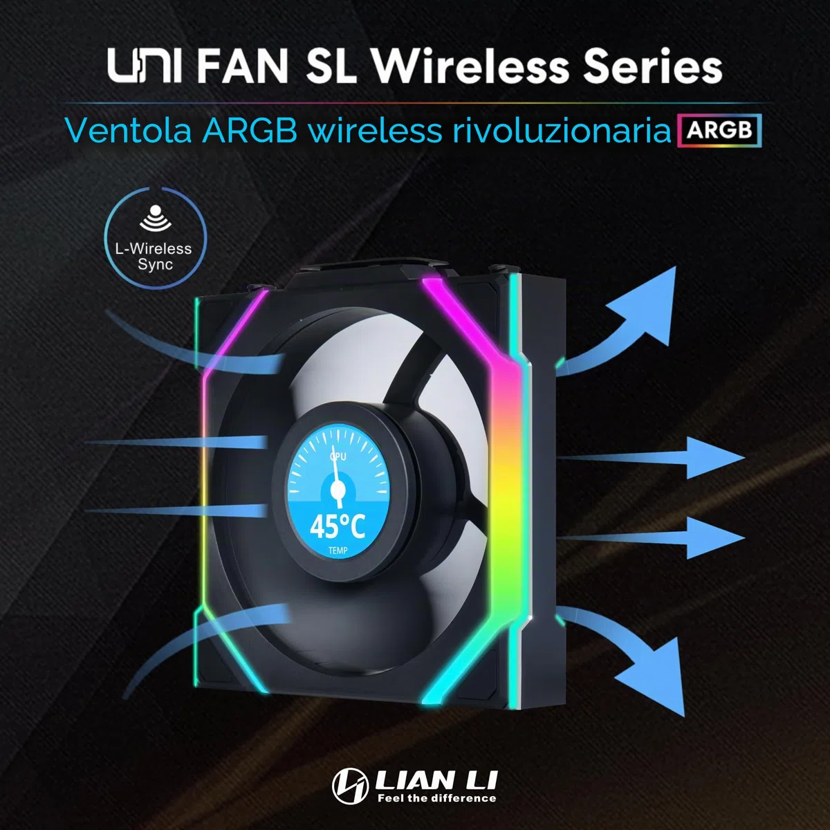 Lian Li UNI Fan SL - LCD Wireless 120 - Confezione tripla - Ventola ARGB PC Case - Display LCD da 1,6 pollici - Segnale wireless 2,4 GHz per RGB e controllo ventole - Controller incluso e richiesto
