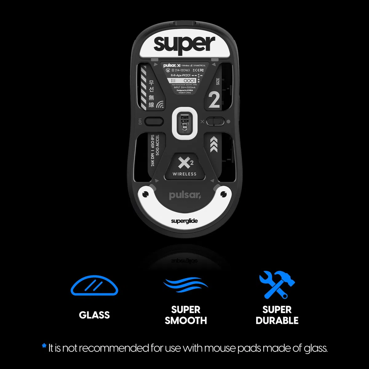 Superglide2 Piedini per mouse con superficie strutturata controllabile Realizzati in vetro ultraresistente Suola liscia e durevole per mouse da gioco wireless Pulsar Gaming Gears serie X2