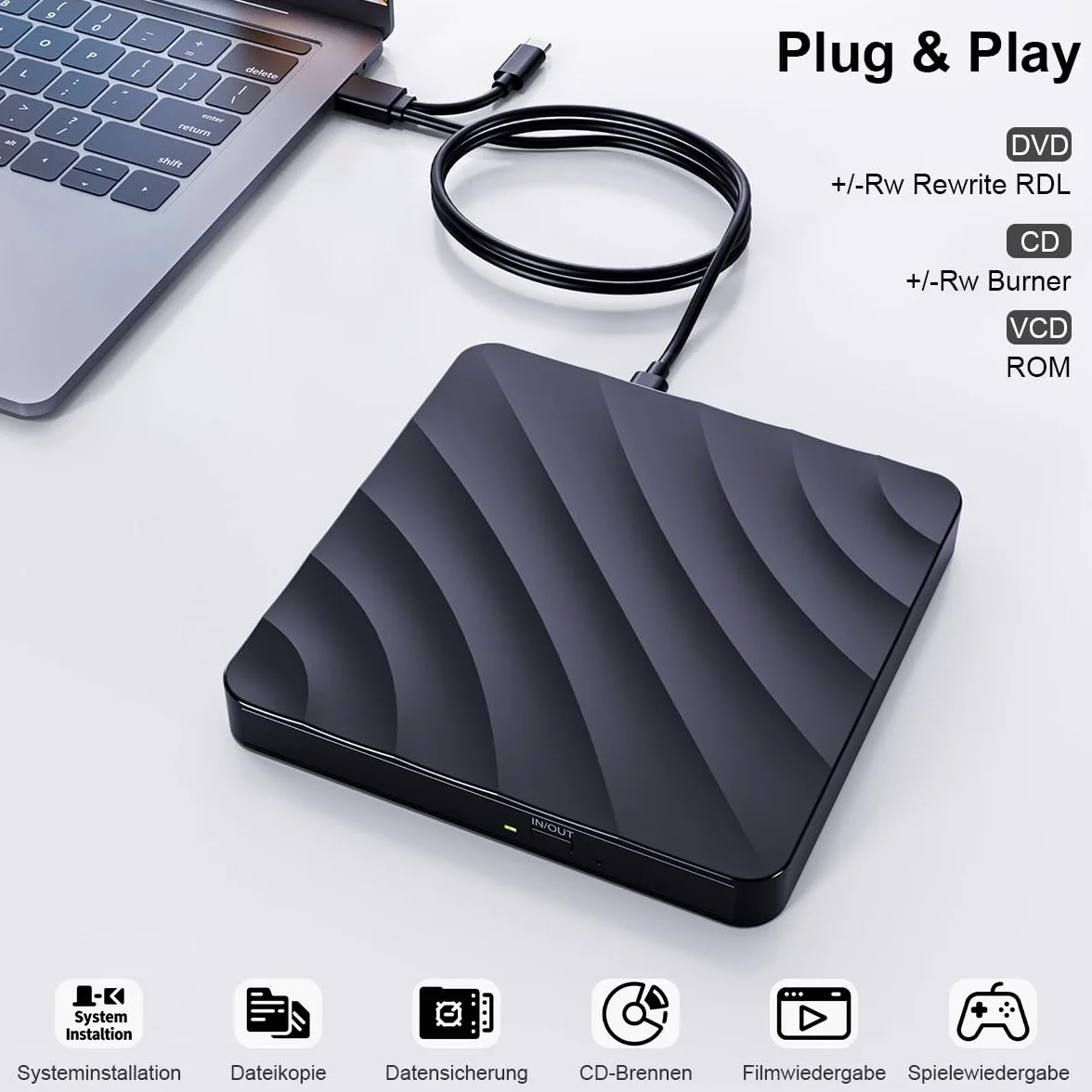 Lettore CD DVD Esterno per PC: Masterizzatore DVD Esterno USB 3.0 Compatibile con Windows, Mac OS, Linux