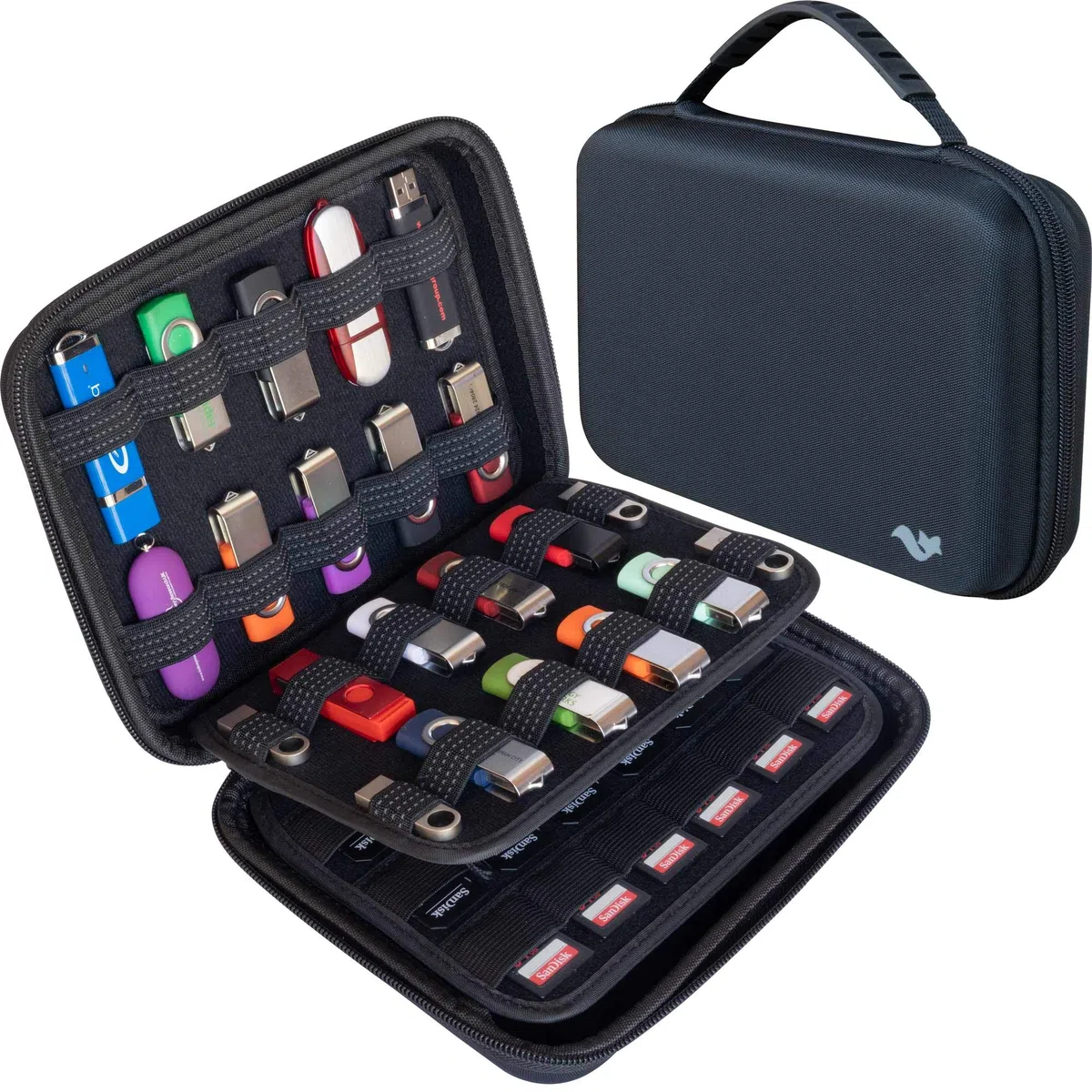 ButterFox Custodia per chiavetta USB, custodia per schede di memoria SD, supporto per unità flash USB, custodia per disco rigido esterno, organizer universale per accessori elettronici, Nero,