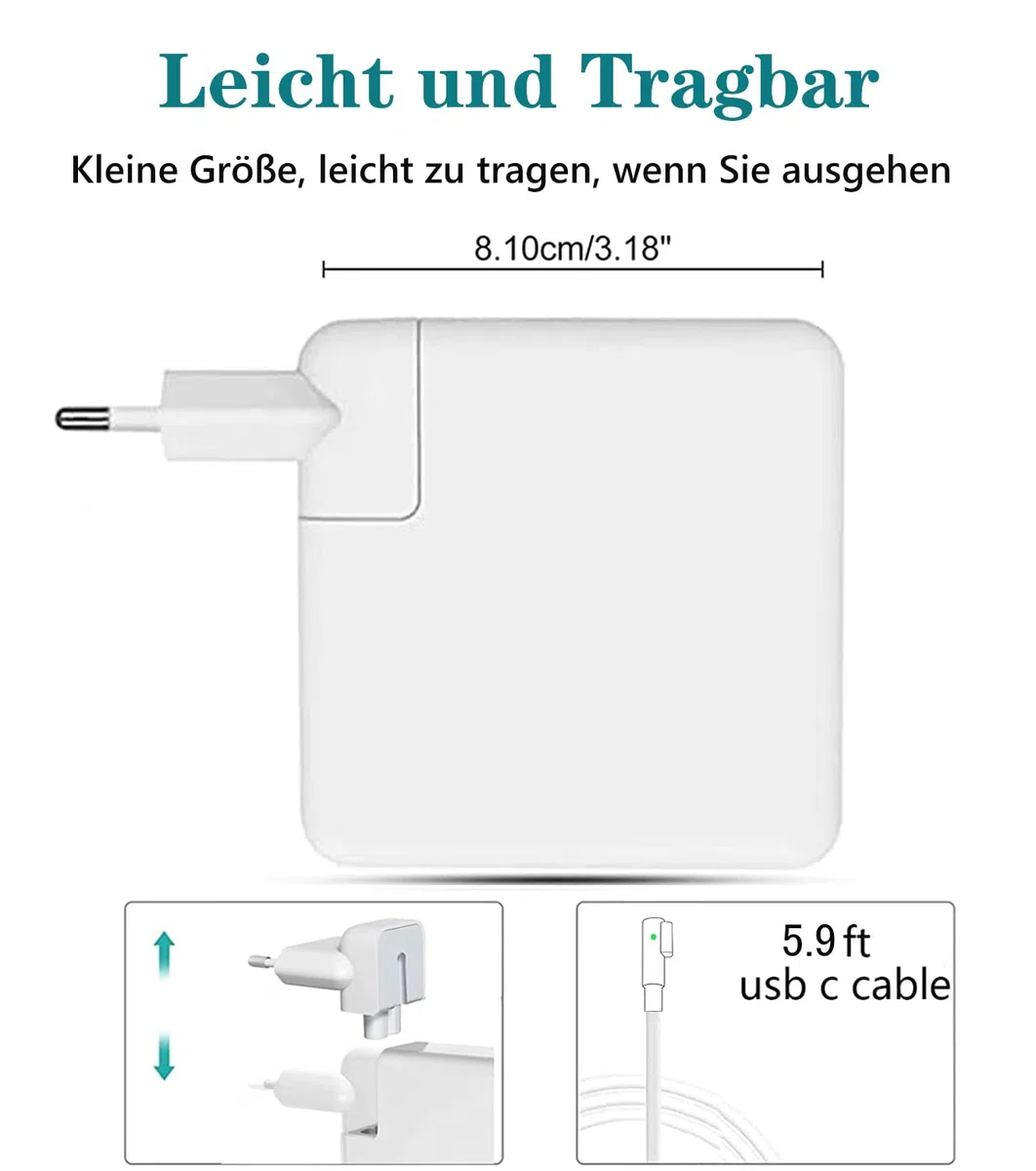 Caricabatterie 60W L-Tip compatible with Mac Book Pro 13", Adattatore Rapido per Modelli A1278, A1181, A1184, A1344, A1330, A1342 (2008-2012)