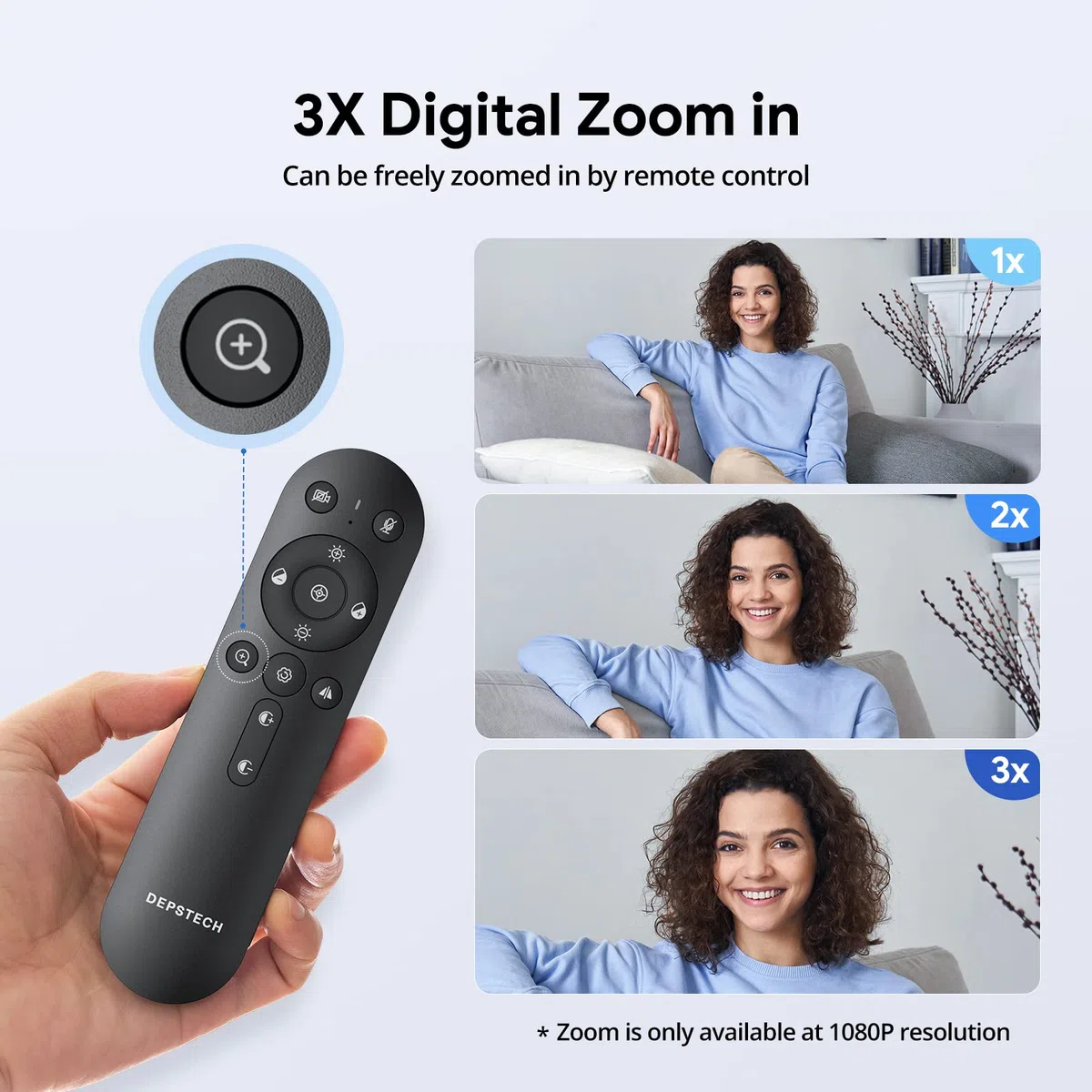 DEPSTECH DW50 Pro Webcam 4K, Zoom Ottico 3X Webcam PC con Doppio Microfono e Telecomando, Sensore Sony, Microfoni con Cancellazione del Rumore, Auto-Focus, Telecamera PC per Riunioni, Conferenze, Live