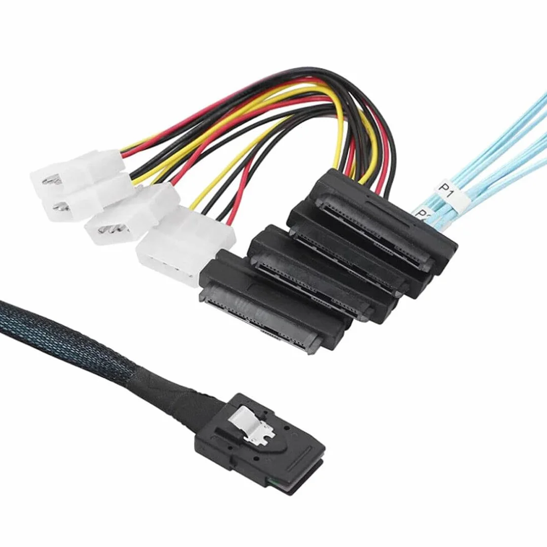 Mini SAS 36 pin maschio SFF-8087 a 4 x 29 pin SFF-8482 & 4 pin Molex IDE cavo alimentazione SAS