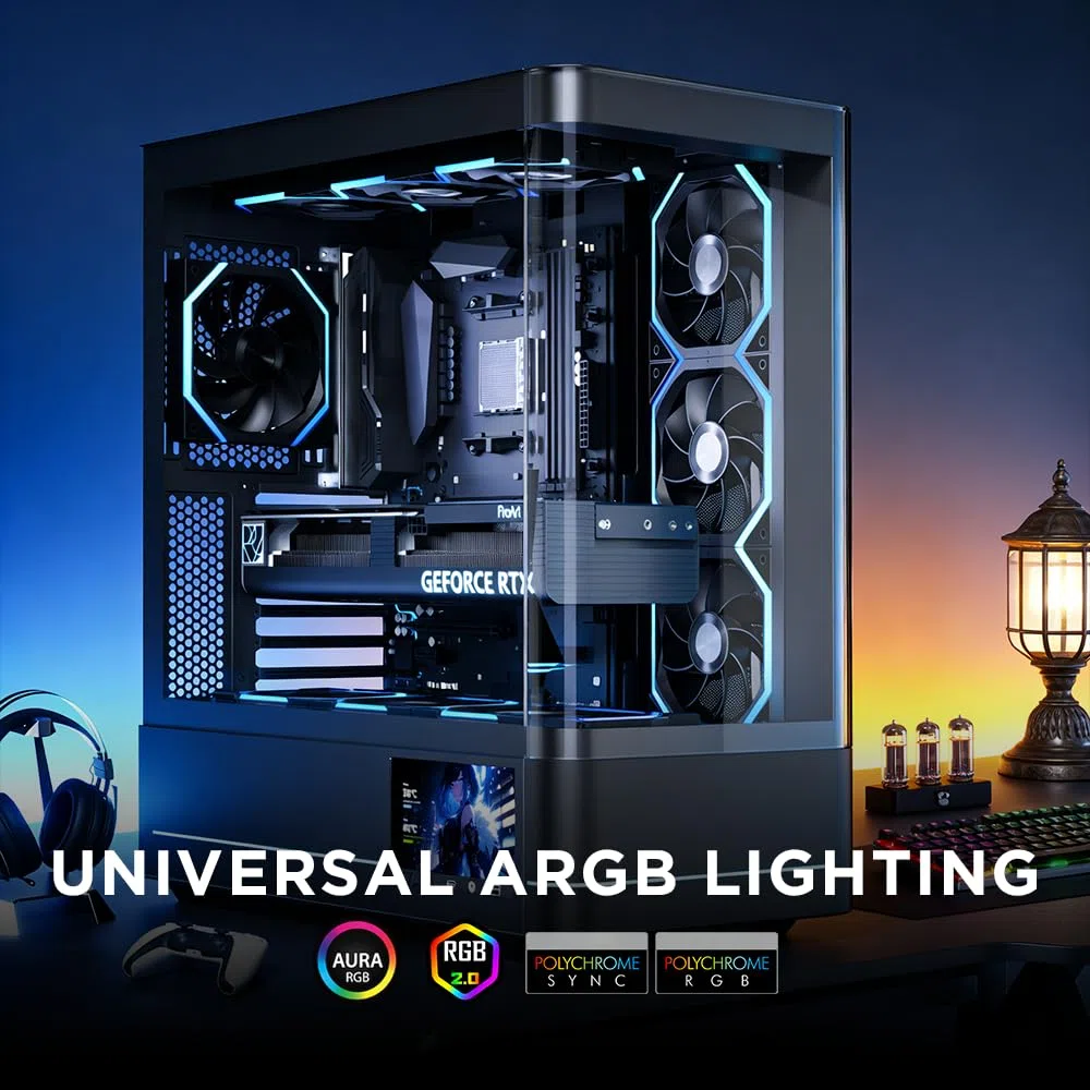 TZMRIT Build Blocks Daisy Chain RGB PC UNI Ventola 120mm [3 pezzi] HDB 62.36 CFM/2000 RPM 5V3PIN ARGB e PWM 12V4PIN (Black Reverse Flow)
