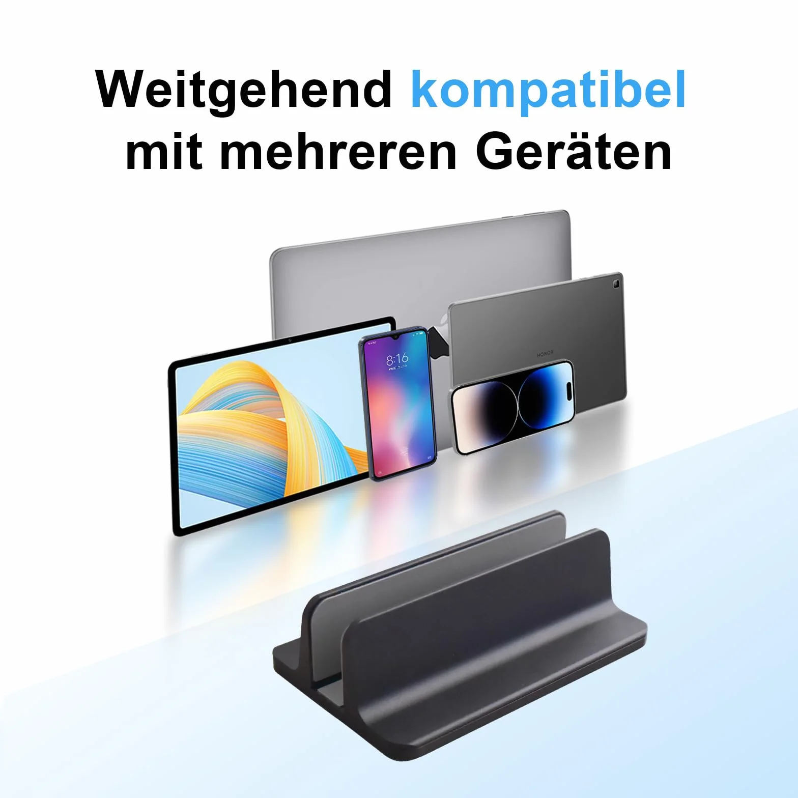 Supporto verticale per computer portatile, in alluminio, regolabile, salvaspazio, per MacBook Pro/Air, iPad, Samsung, Huawei, Surface, Dell, HP, Lenovo e altri (Nero)