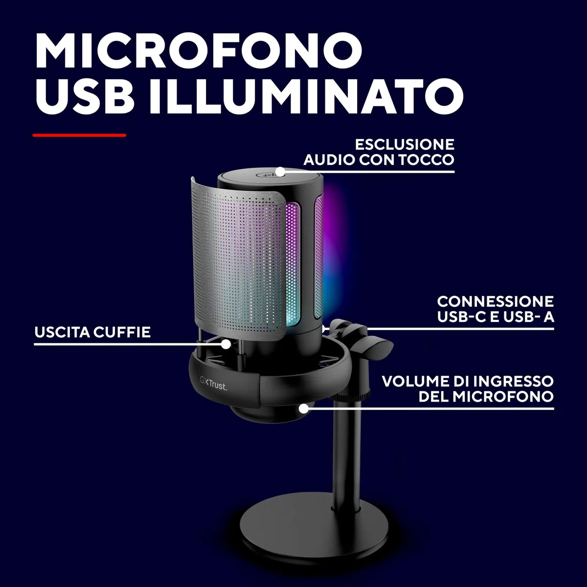 GXTrust 1238 Ruan Microfono USB con Supporto in Metallo, Shock-mount e Filtro Pop, Pattern Cardioide, Microfono Gaming USB per Podcast Youtube, ASMR, Streaming, Twitch, PC, PS4, PS5, Nero
