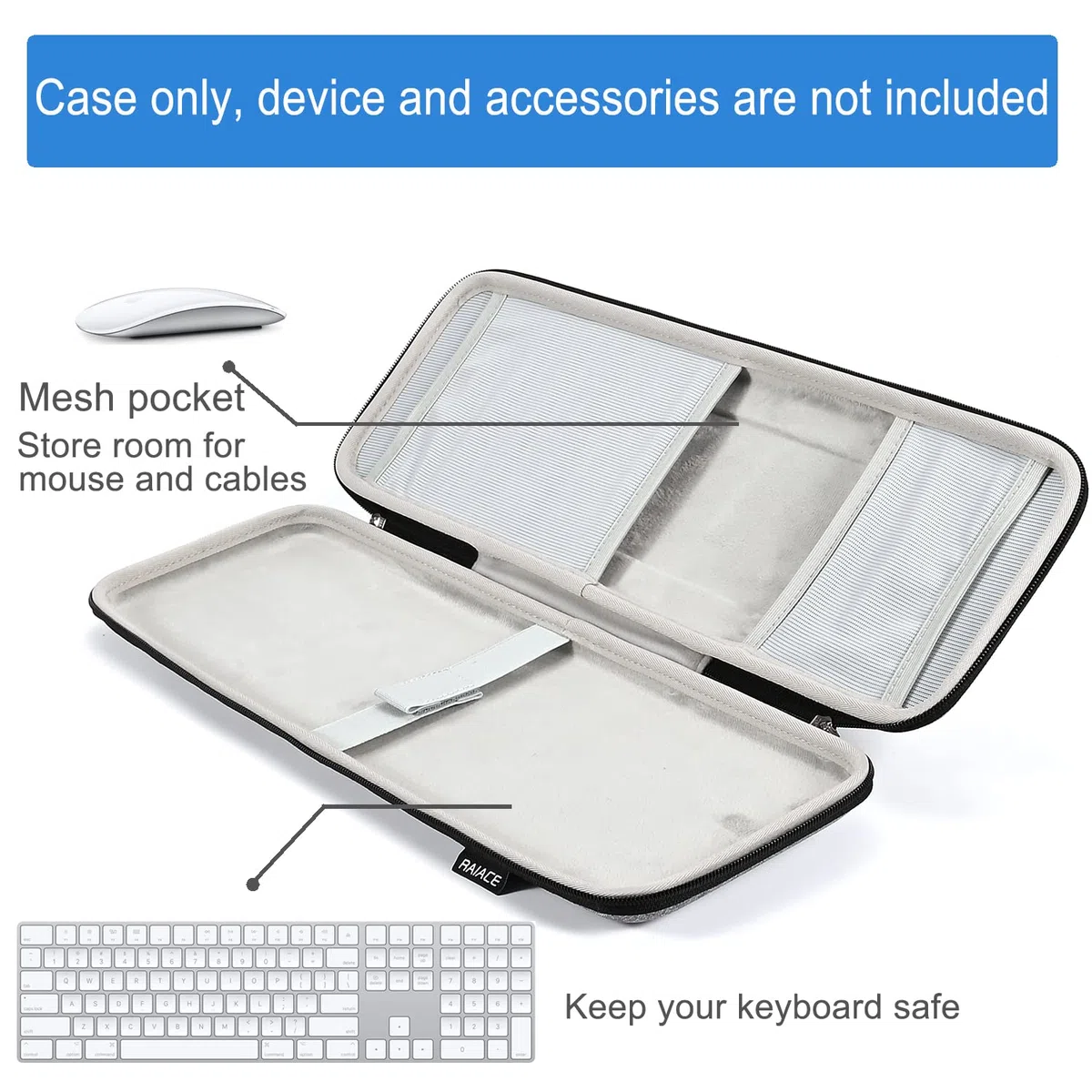 RAIACE Custodia rigida da viaggio per Apple Magic Keyboard + Magic Mouse. (la vendita è solo custodia). - Grigio (fodera grigia)