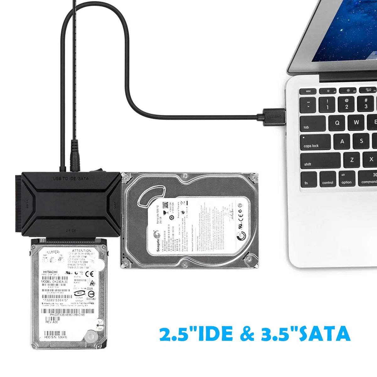 AGPtek USB 3.0 to IDE/SATAConverter, Adattatore Disco Rigido con Power Switch per 2.5"/3.5"SATA /IDE/SSD Disco Rigido, Support4TB, Include 12V 2 Adattatori & Cavo USB 3.0
