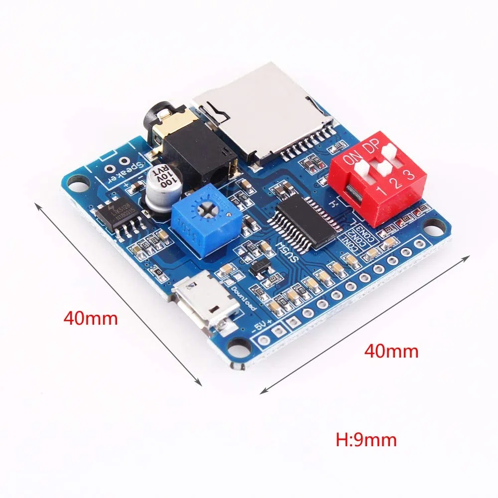 Modulo di Riproduzione Vocale,Scheda Audio per Riproduzione UART I/O Trigger Amplificatore classe D 5W SD/TF Card Play Serial Port Control Playback Compatibile