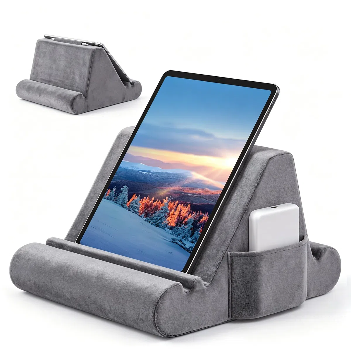 Supporto per tablet con cuscino morbido, cuscino per le ginocchia, supporto per tablet da letto con 3 angoli di visione, tasca, supporto per stilo, compatibile con iPad Pro 13, 10.5, Air, Mini