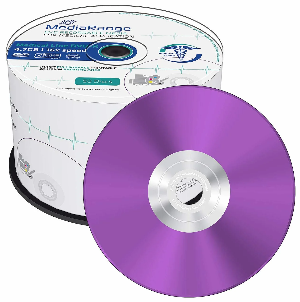 MediaRange Medical Line Dvd-R 16x (50) MR429 Cake Box a Getto d'inchiostro stampabile