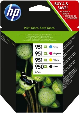 HP Cartucce d'Inchiostro Originali 950XL + 951XL, C2P43AE, 4 Pezzi Assortiti, Confezione