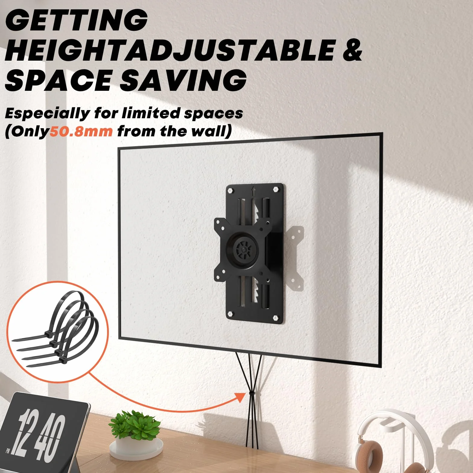 Regolabile in Altezza Supporto Monitor muro Parete da 13-35 Pollici,Supporto per Monitor Capacità di Inclinazione e Rotazione,VESA 75x75/100x100mm Capacità di Carico 10kg