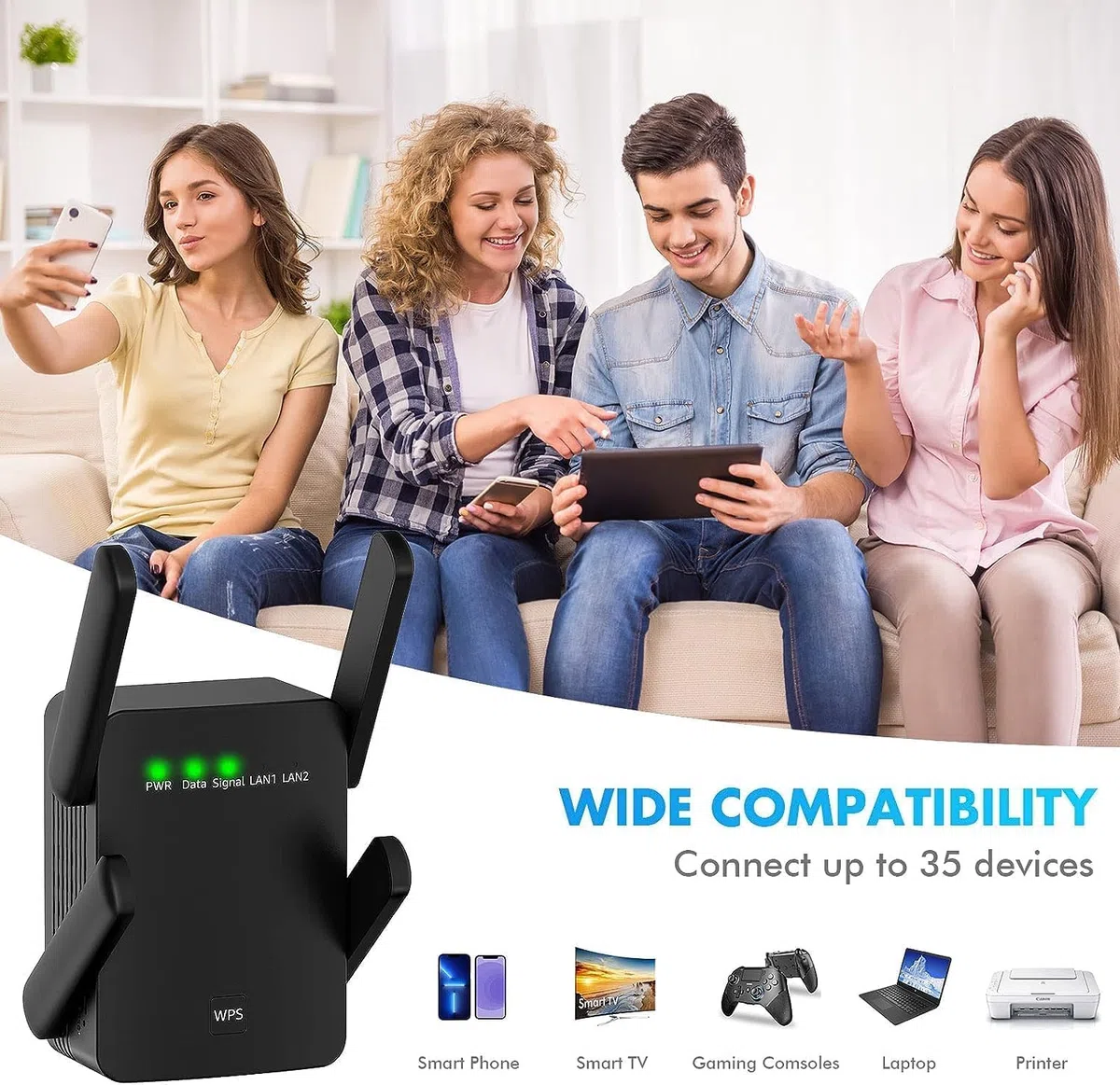 Ripetitore, ripetitore WLAN da 300 Mbps con Doppia Porta LAN, modalità WPS, AP, Compatibile con Tutti i Router WiFi Standard, dispositivi WiFi