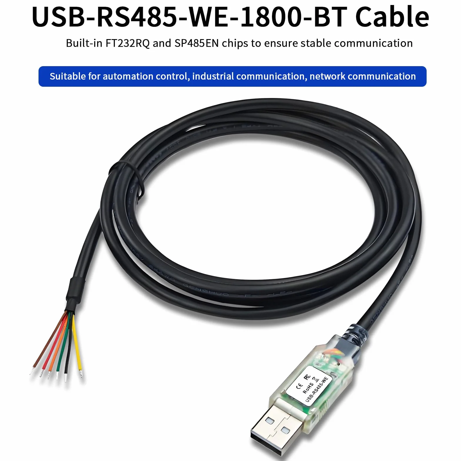 Cavo USB-RS485-WE-1800-BT, convertitore adattatore cavo seriale da USB a RS485 con chip FTDI (1,5 m)