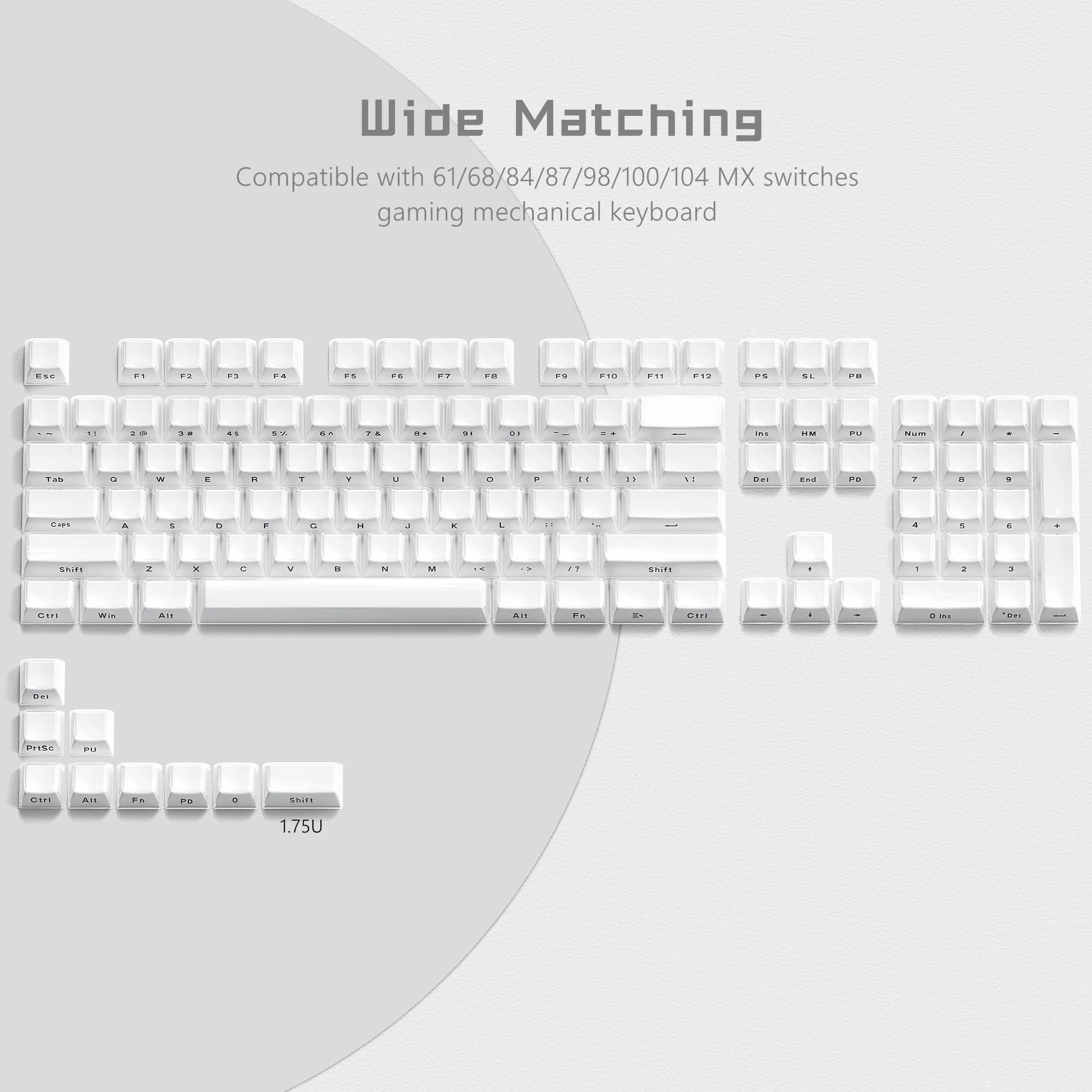 Womier Keycaps - Jelly Keycaps White 60 65 75 100 Percent, Side Printed Elegant Crystal Key caps, Custom 113 Keys OEM Profile for 61/68/84/87/98/100 Cherry Gateron MX Mechanical, White