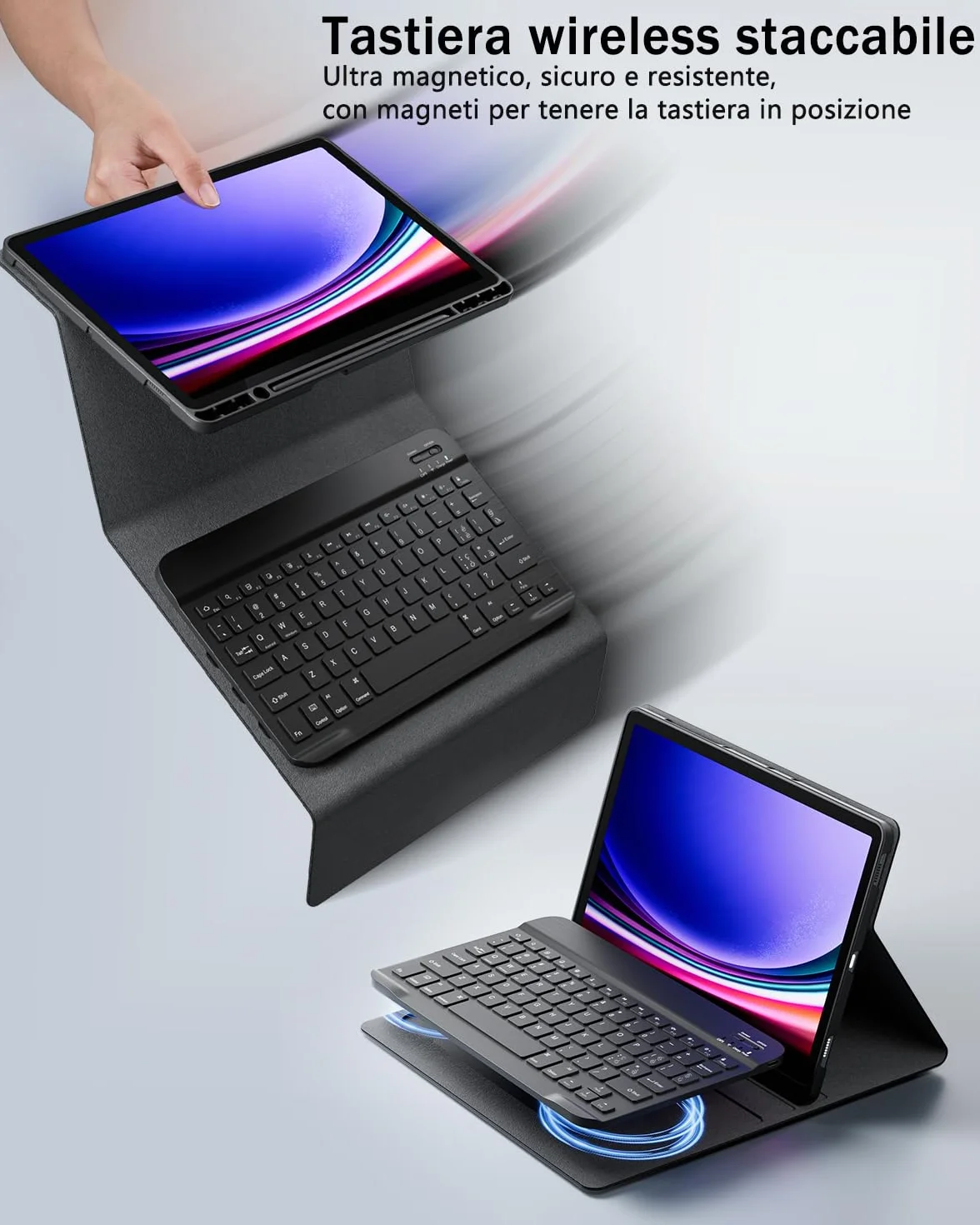 Cover Per Samsung Galaxy Tab A8 10.5 Pollici (2022) con Bluetooth Wireless Tastiera Ltaliano (QWERTY) Essere Caricata e Mouse Coperchio Protettivo con Scanalatura Portapenna Keyboard Case Nero
