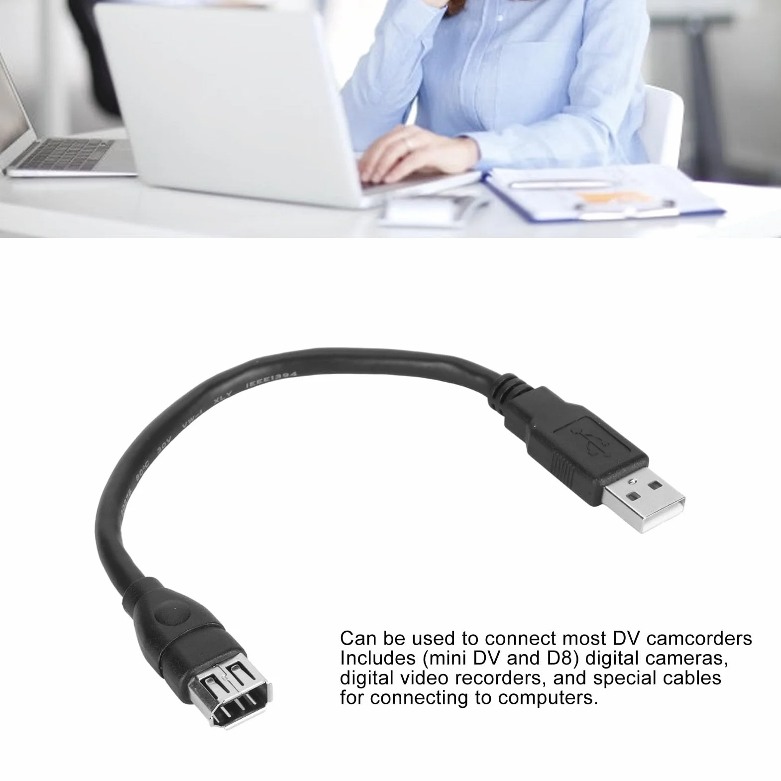 Adattatore Firewire IEEE 1394 da 6 Pin a USB Cavo Convertitore Adattatore, per Fotocamere Digitali e Computer con Cavo, Plug And Play Funzionamento Semplice