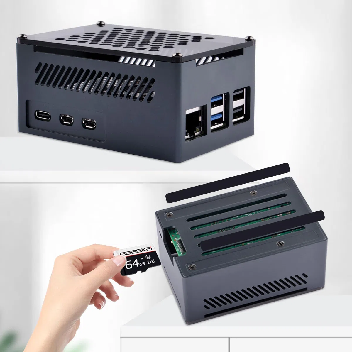 GeeekPi Alloggiamento Raspberry Pi 5 in alluminio con Active Cooler ufficiale, supporto PCIe M.2 NVMe SSD Shield Top X1001 / X1000 / N04 / N05