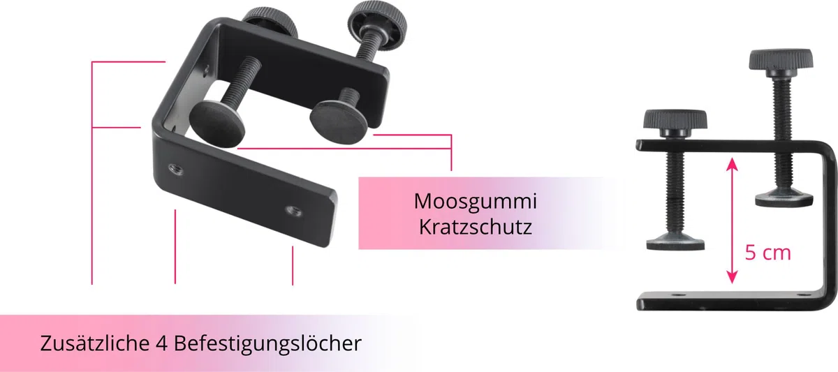 Pronomic LS-110 Supporto Laptop DJ Notebook Stand (Regolabile in Altezza, incl. morsetti di fissaggio, ideale per DJ e musicisti, materiale: acciaio) Nero