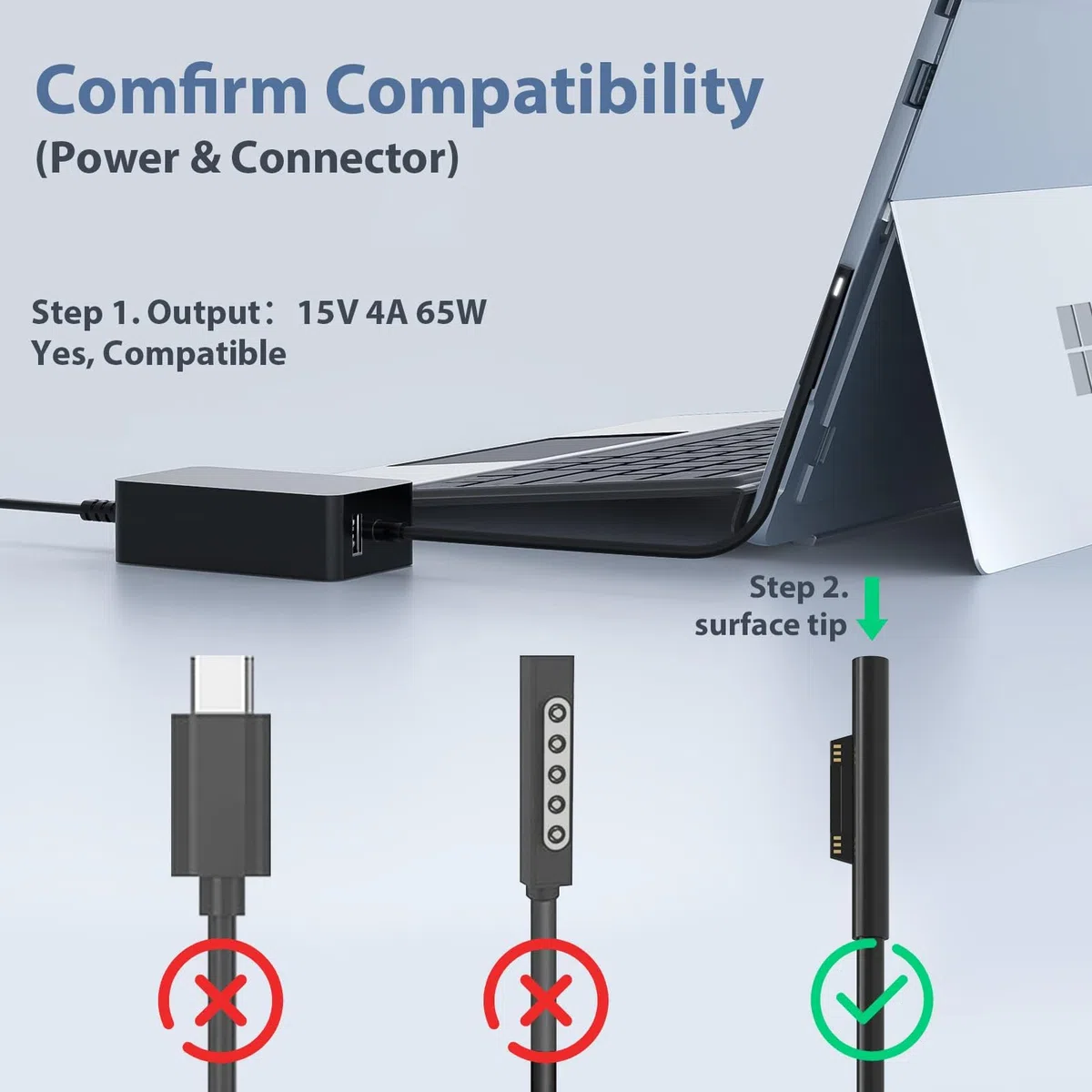 Alimentatore Surface 65W 15V 4A Caricatore per Microsoft Surface Pro 11/10 /9/8/7/7+ /X/6/5/4, Surface Laptop 7/6/5/4/3/2, Surface Book 3/2/1 Surface Go 4/3/2 1706 1800 Caricabatterie con USB