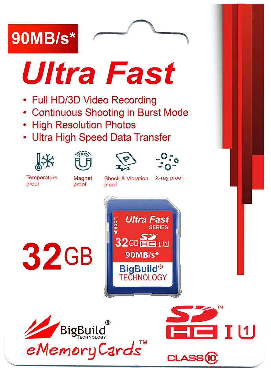 Scheda di memoria da 32 GB, 90 MB/s per fotocamera Kodak Pixpro FZ201, FZ51, FZ53, classe 10 SDHC
