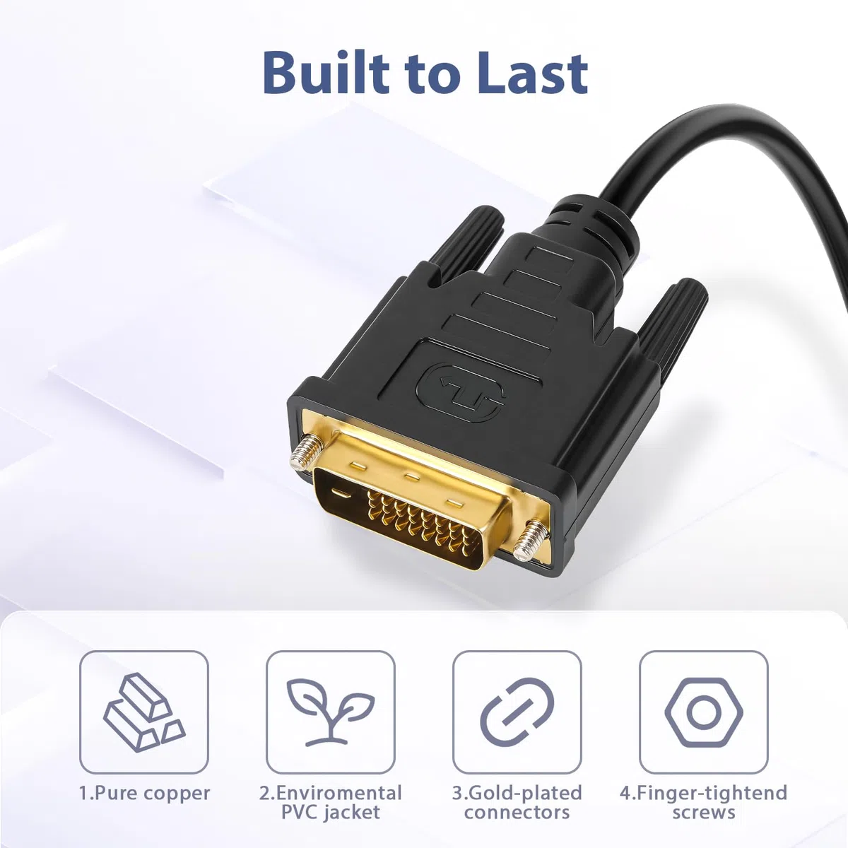 Cavo da DisplayPort a DVI, 1,8 m, confezione da 2 cavi placcati in oro da maschio a maschio DP a DVI, supporta 1080p a 60Hz, compatibile con computer, laptop, monitor, proiettore e HDTV