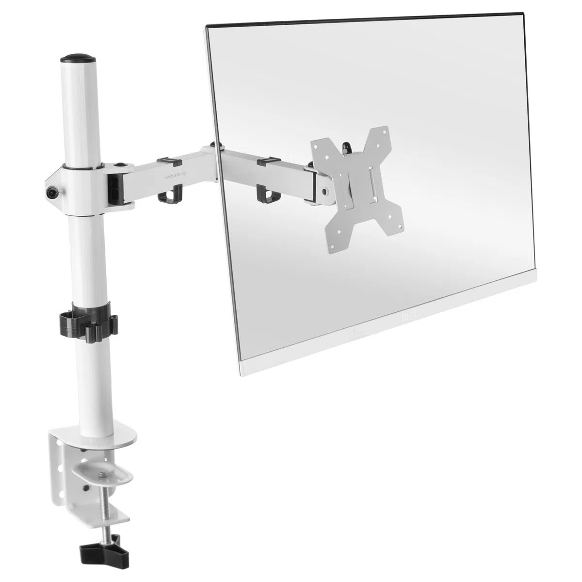Mars Gaming MARM1 Bianco, Supporto per Monitor a Braccio per Schermi fino a 32", Articolato e Regolabile in Altezza, Telaio Robusto, Compatibile VESA75 e VESA100