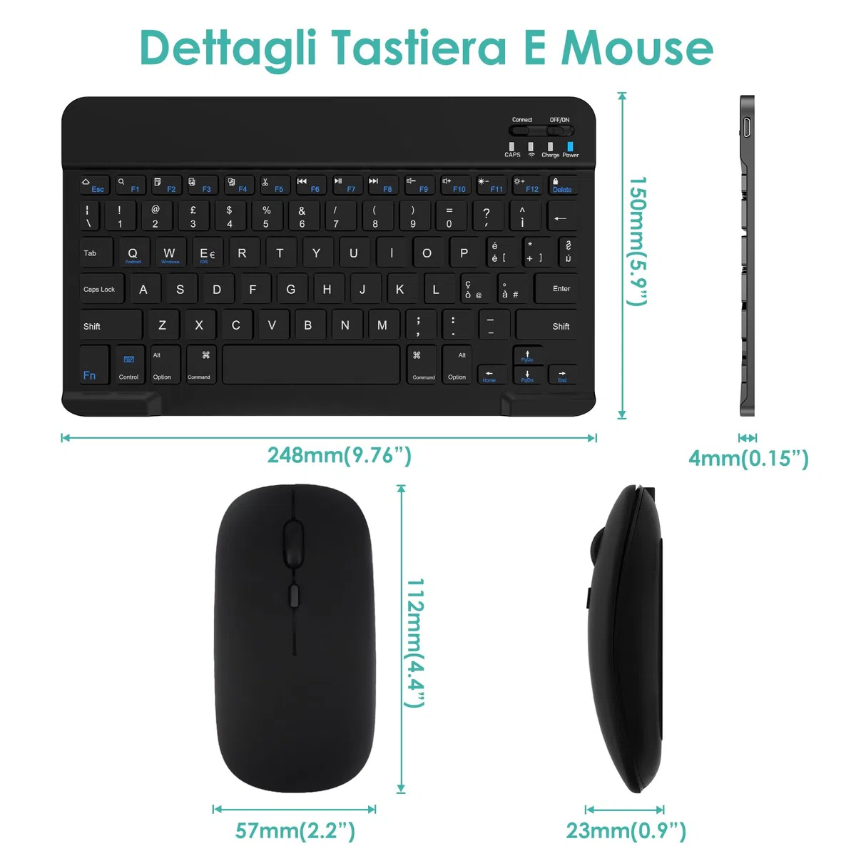 LAMA Tastiera e Mouse Wireless, Tastiera Tablet Universale Ultra Sottile Ricaricabile, Tastiera Bluetooth Portatile per iPad/Tablet/iOS/Android/Windows/Laptop/Computer Desktop/Telefoni, Nero