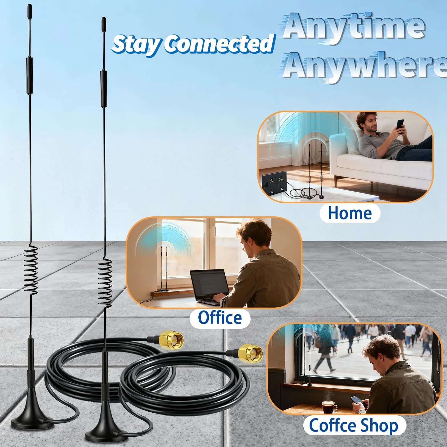 Bingfu Antenna 4G LTE Interni SMA Maschio 7dBi MIMO Esterna Base Magnetica (2 Pacchi) para Tim Iliad Vodafone WindTre 4G LTE Cellular Router Modem Gateway Hotspot