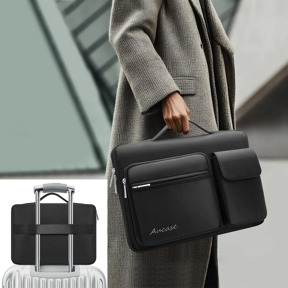 Custodia per laptop da 14" con manico e 3 tasche, custodia protettiva impermeabile per MacBook Pro 15,3'' M2 M3/HP/LENOVO/ACER/ASUS/DELL Chromebook Matebook 14